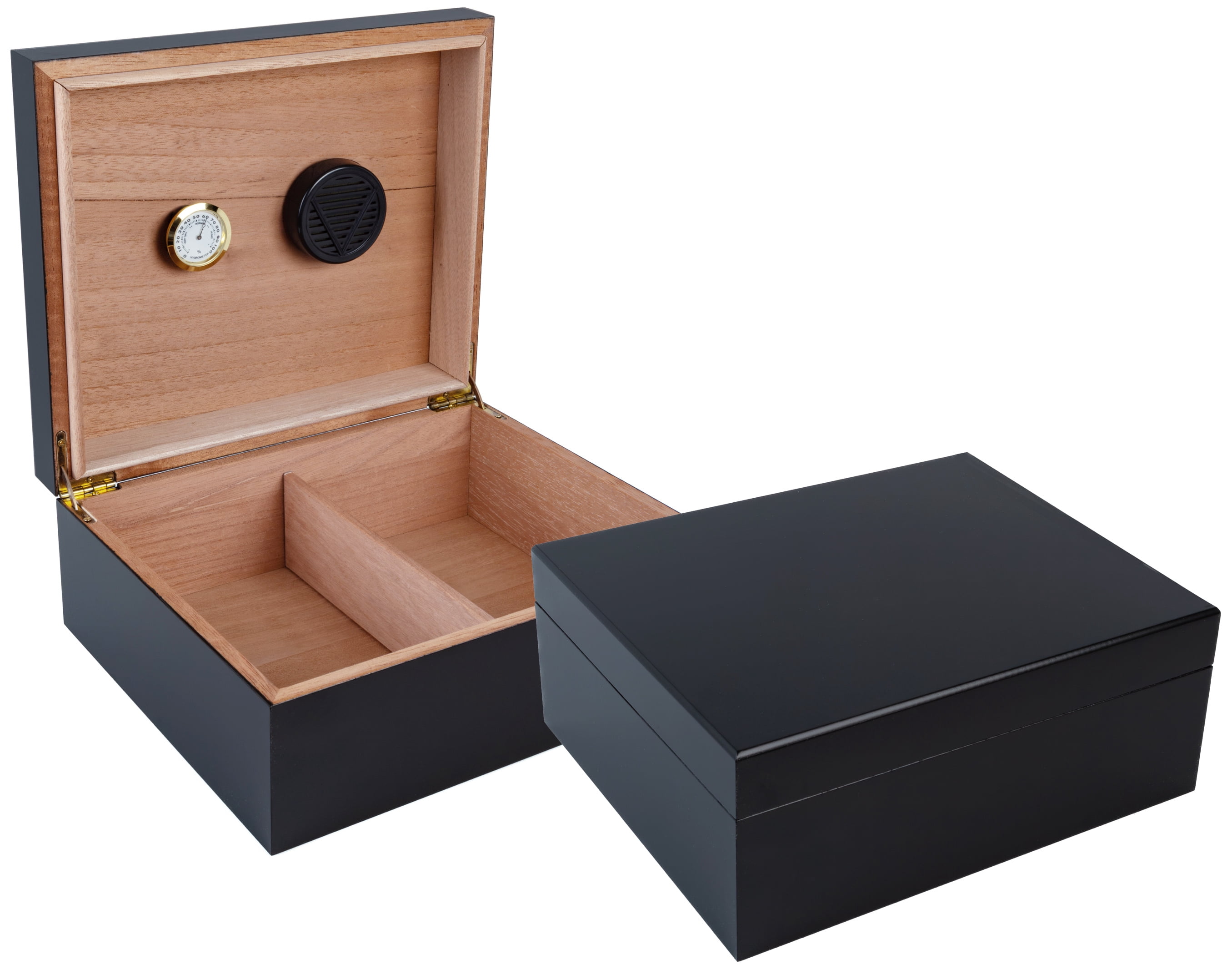 Chalet Desktop Cigar Humidor - Black Finish - Capacity: 25 to 50