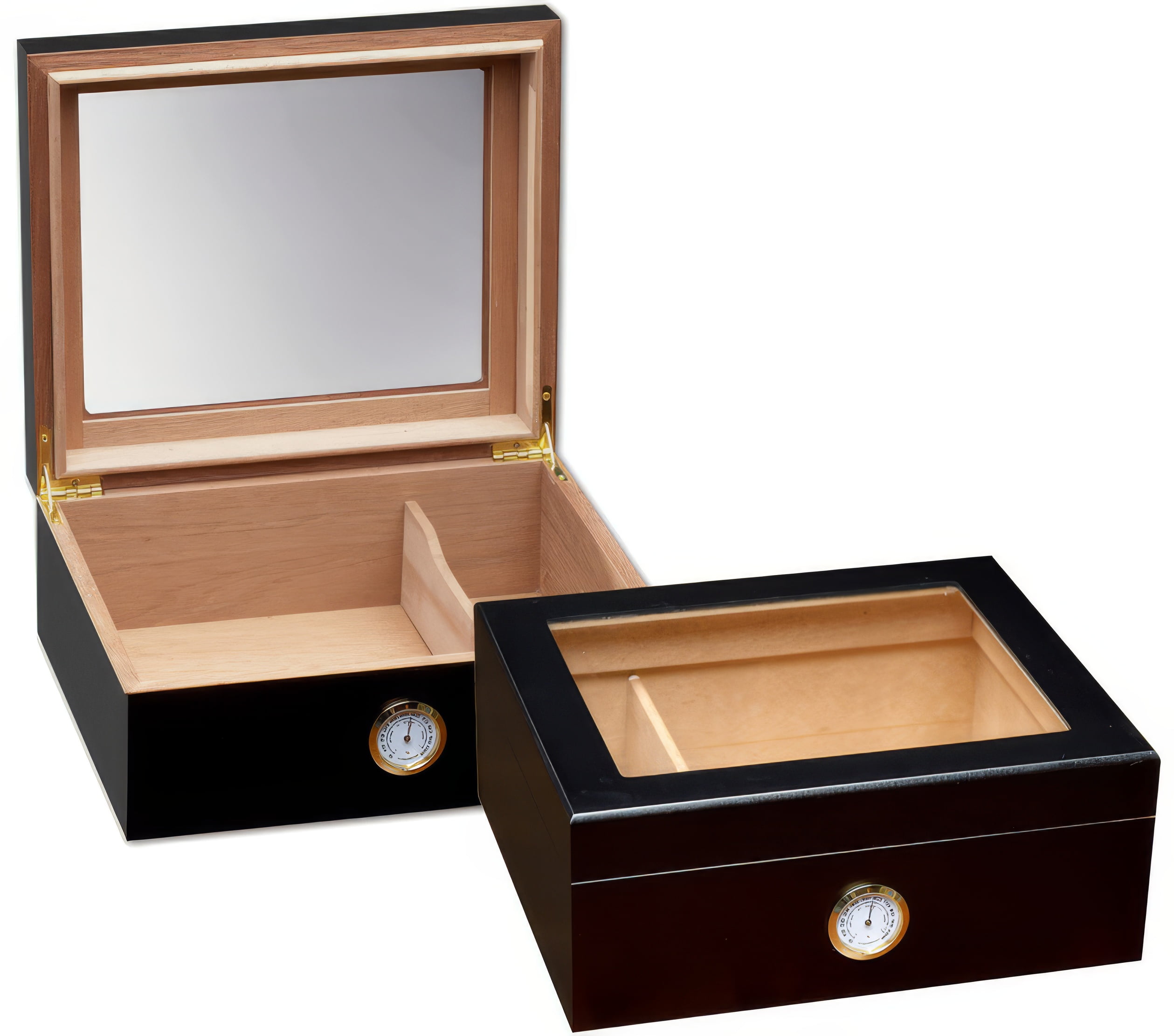 Chalet Glass Top Cigar Humidor - Black Finish - Capacity: 25 to 50