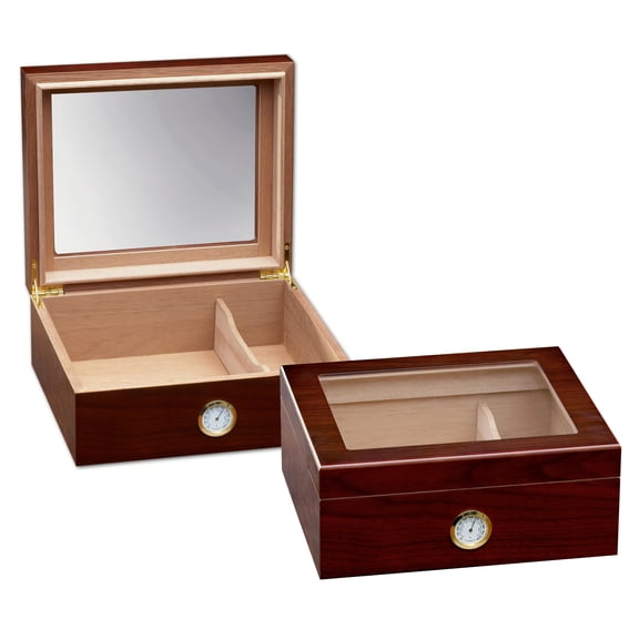 Chalet Glass Top Cigar Humidor - Cherry Finish - Capacity: 25 to 50