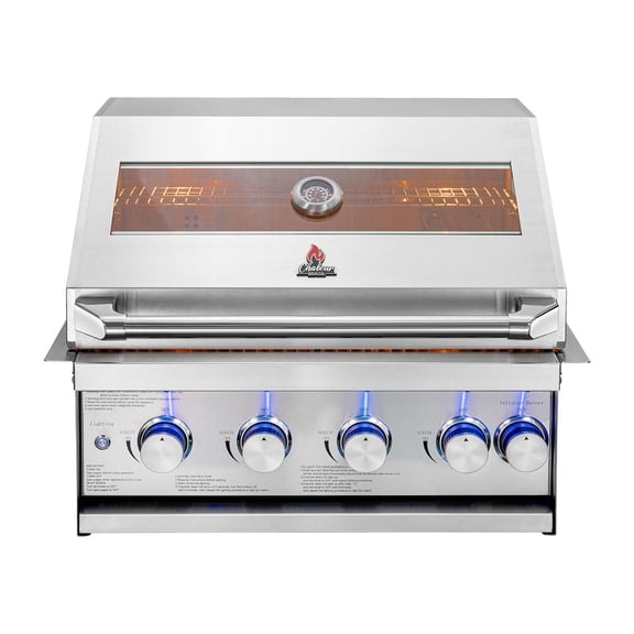 Chaleur 27" Pro View Line Gas Grill 4-Burner + 1 Rear infrared Premium Stainless Steel Built-In Gas Grill for Outdoor Kitchens - Infrared BBQ ,Glass View, Propane Burner.