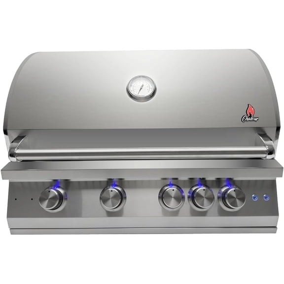 Chaleur 32" LEGEND LINE GAS GRILL 4-BURNER + 1 REAR INFRARED BBQ Grill with Rear Infrared Burner, 80,000 BTU, 304 Stainless Steel, Outdoor Kitchen Built In Grill (Liquid Propane) (4 Burners)