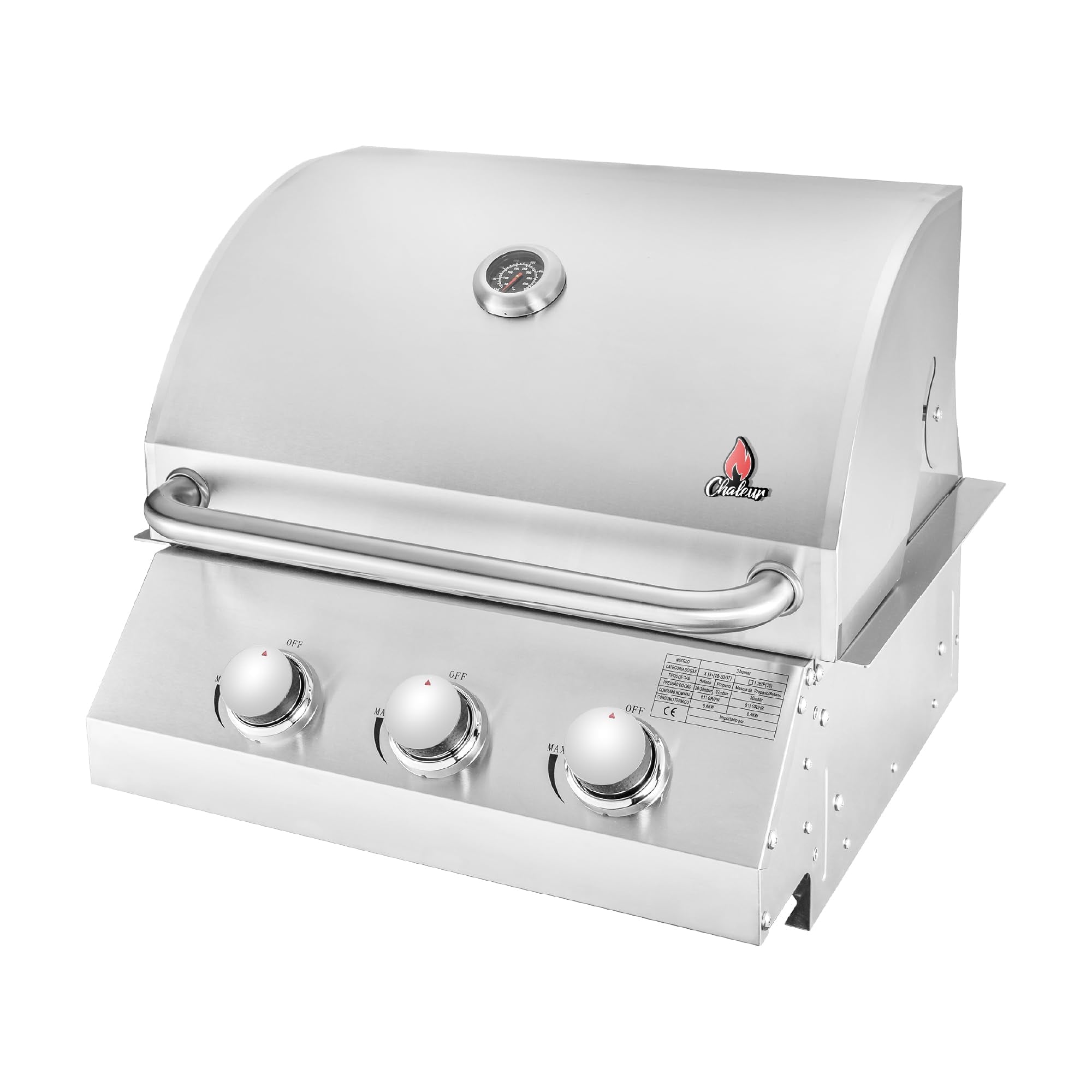 Chaleur Grill Outdoor 23 in 3-Burner Built-in Natural Gas Grill, 30000 BTU, Stainless Steel