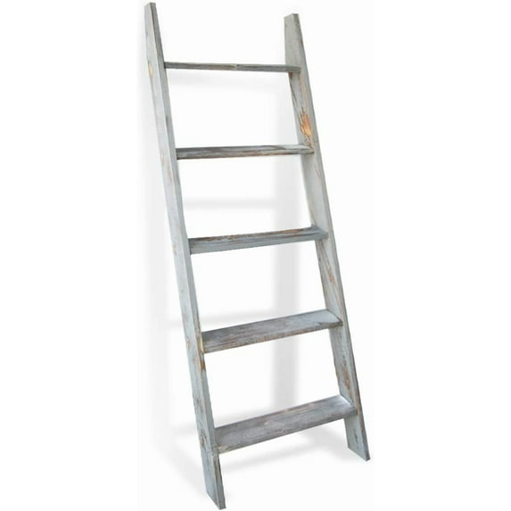 Honest Blanket Ladders for The Living Room, 5-Tier Blanket Holder, Wall-Leaning Blanket Rack, Ladder Shelves, Wooden Quilt Ladder, Farmhouse Decor, Grey