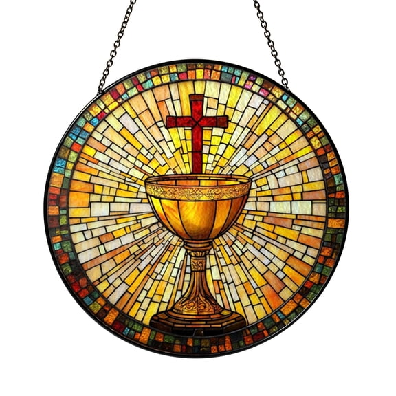Chalice Design Glass Suncatcher Window Decor, Faith Inspired Hanging Ornament