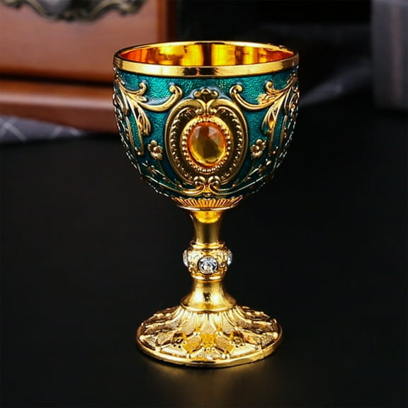 Chalice Goblet Vintage Medieval Goblet Wine Goblet Home Decor Reusable Handmade Novelty Engraving Wine Cup Metal Wine Cup Desktop Decoration for Home Dining Goblet Drinking Glass 30ml Green