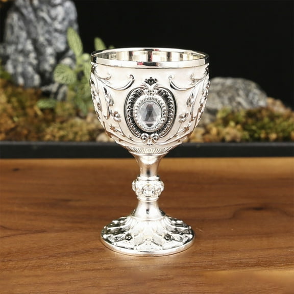 Chalice Goblet Vintage Medieval Goblet Wine Goblet Home Decor Reusable Handmade Novelty Engraving Wine Cup Metal Wine Cup Desktop Decoration for Home Dining Goblet Drinking Glass 30ml Silver