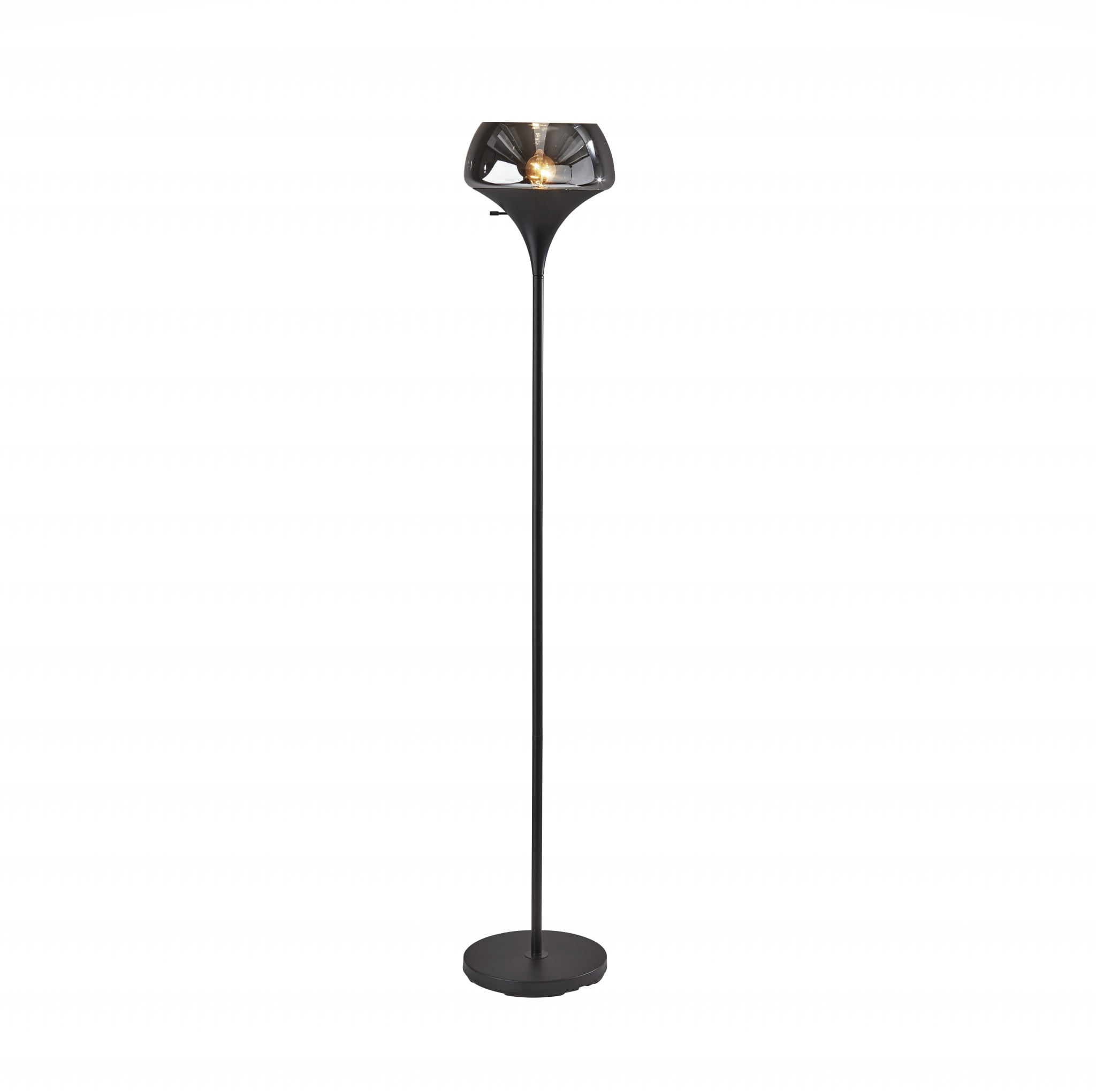 Chalice Mixed Material Torchiere With Black Metal Smoked Glass Chalice Mixed Material Torchiere With Black Metal Smoked Glass