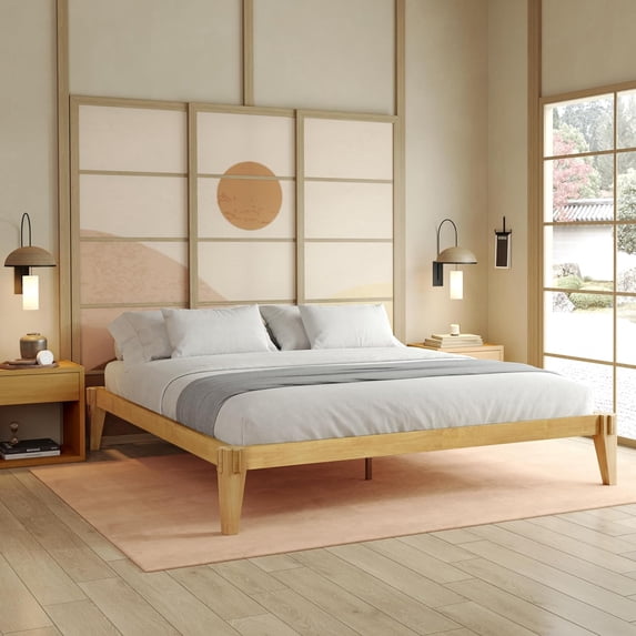 Chalipa 14” King Bed Frame - Wood Platform Bed - Wood Slat Support - No Box Spring Needed - Easy Assembly - Minimalist & Modern Style, Natural