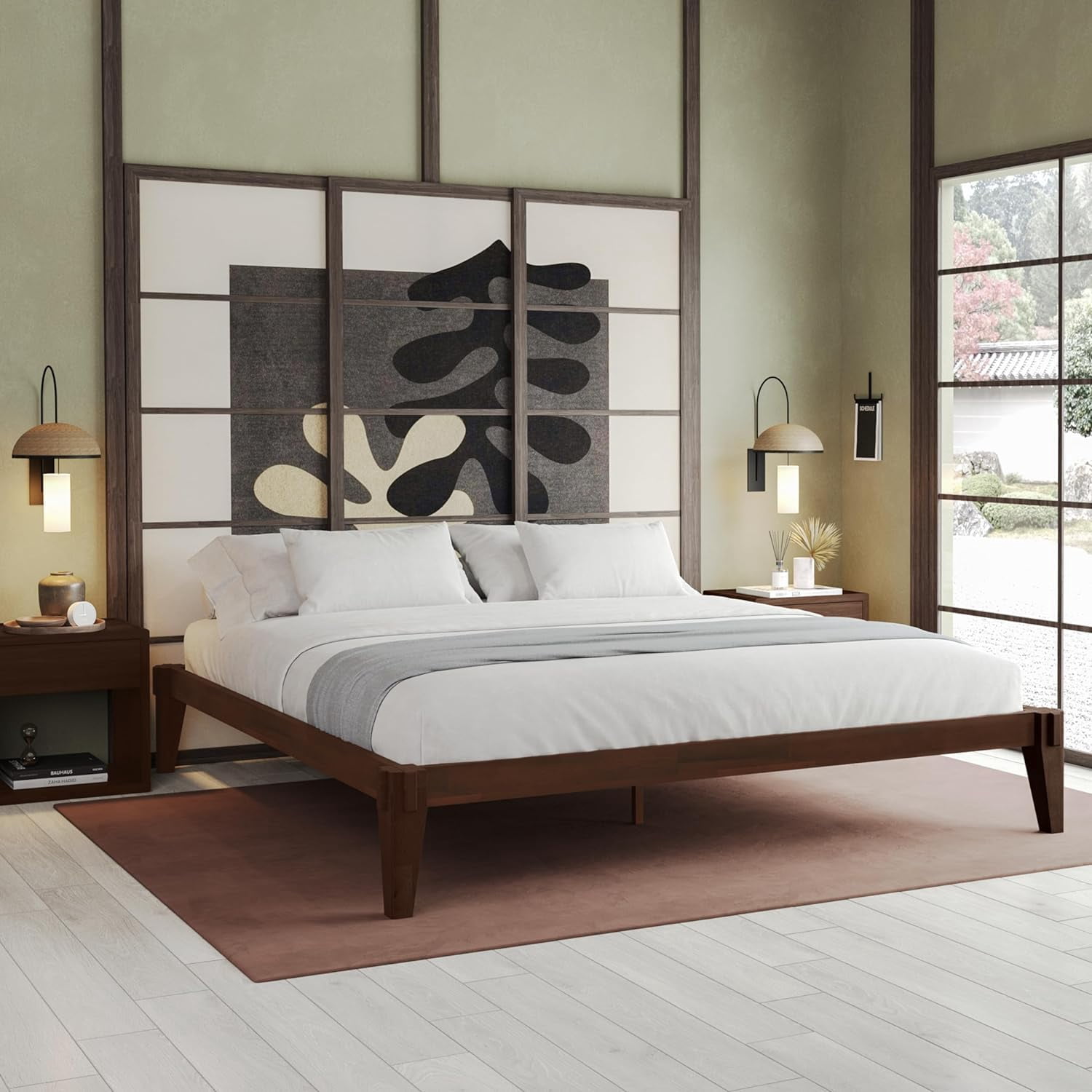 Chalipa 14” King Bed Frame - Wood Platform Bed - Wood Slat Support - No Box Spring Needed - Easy Assembly - Minimalist & Modern Style, Walnut