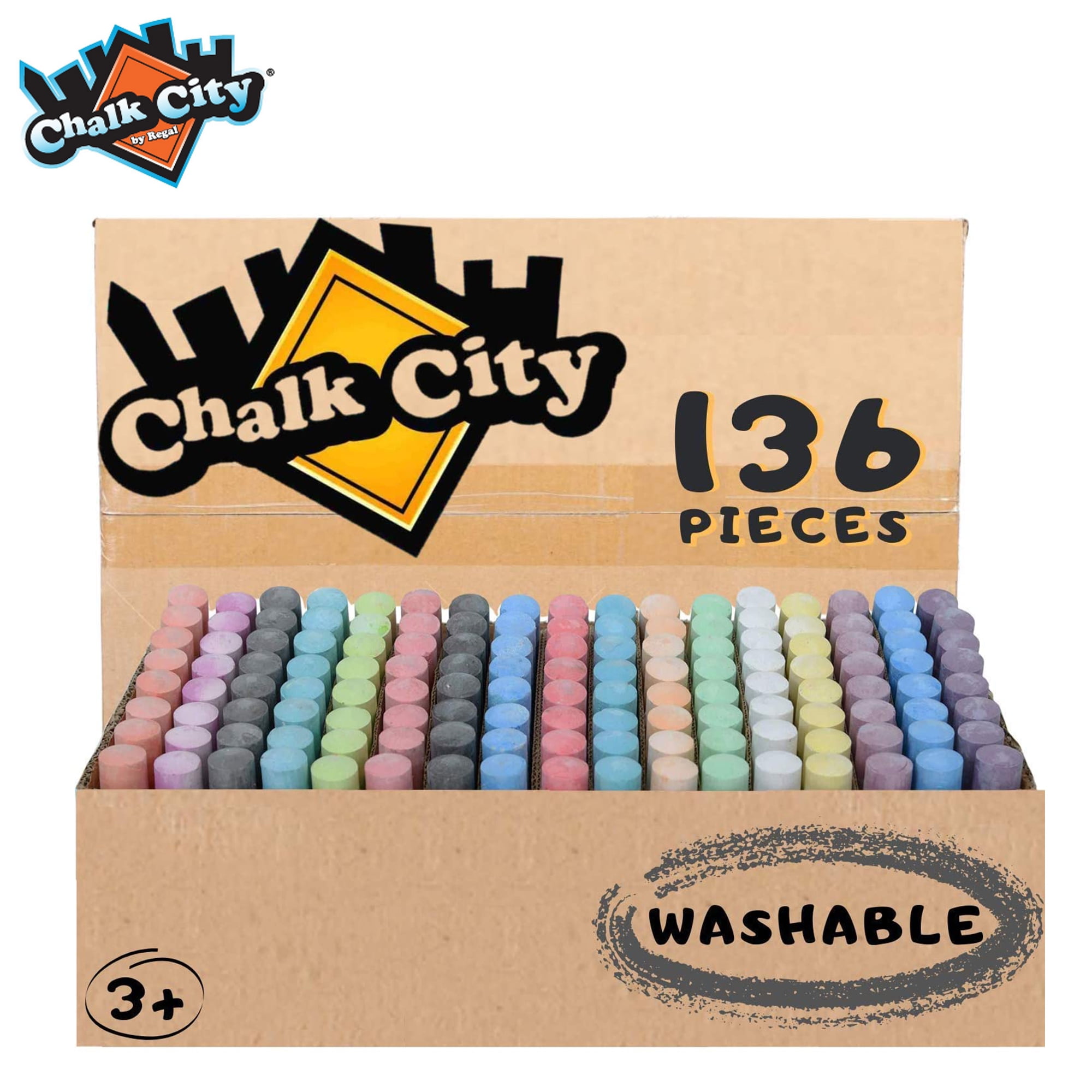 Chalk City Sidewalk Chalk, 136 Count, Jumbo Chalk, Non-Toxic