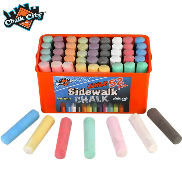 Chalk City Sidewalk Chalk, 52 Count, 12 Colors, Jumbo Chalk, Non-Toxic, Washable, Art Set