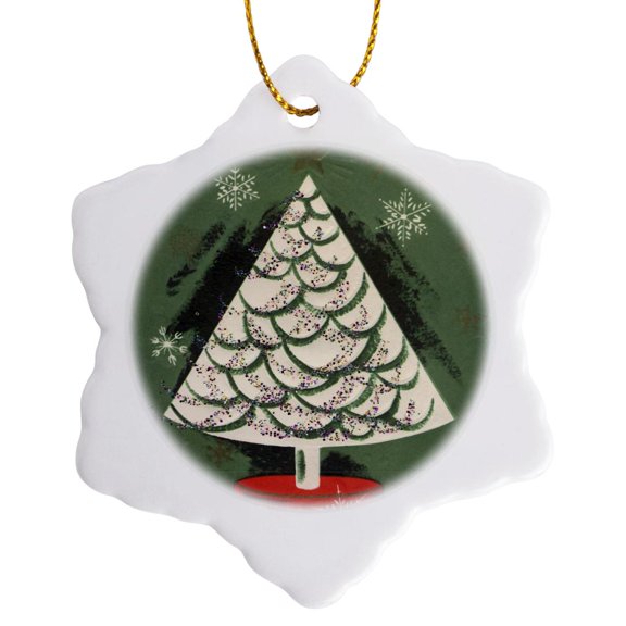 3drose, Chalk Drawn Christmas Tree, 3 inch Snowflake Porcelain Ornament