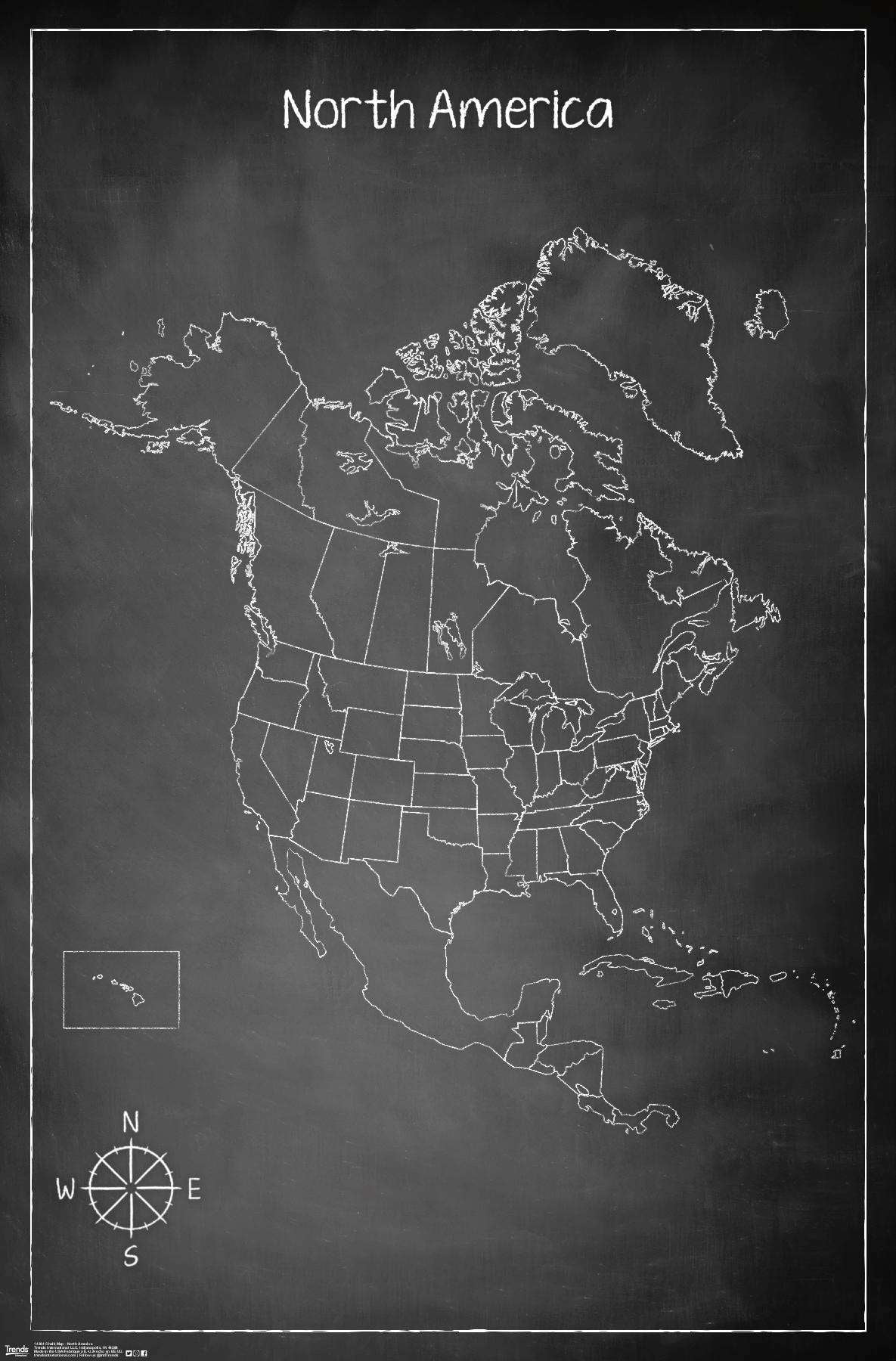 Chalk Map - North America Wall Poster, 14.725" x 22.375"