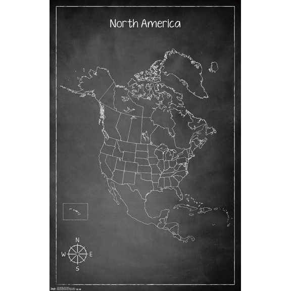 Chalk Map - North America Wall Poster, 14.725" x 22.375"
