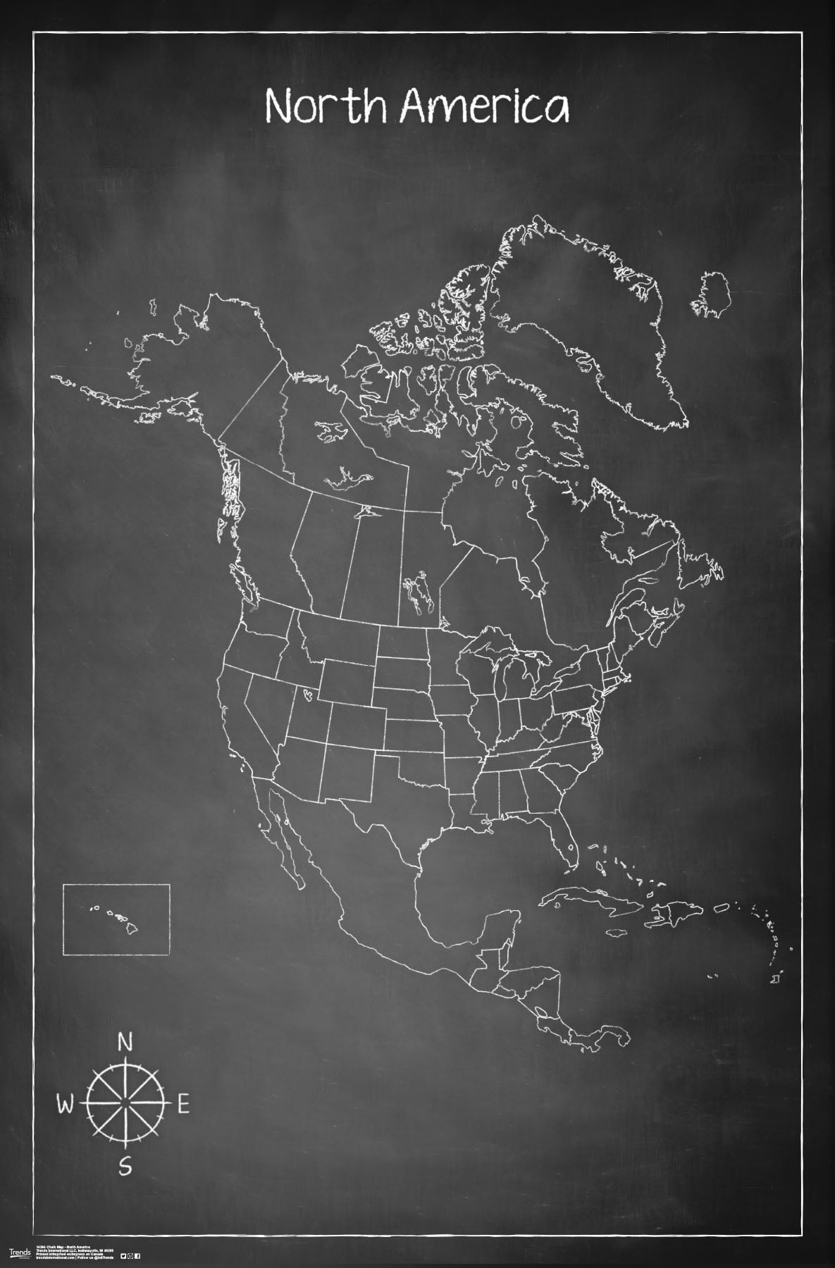 Chalk Map - North America Wall Poster, 22.375" x 34"