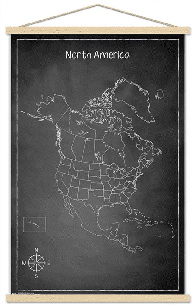 Chalk Map - North America Wall Poster with Magnetic Frame, 22.375" x 34"
