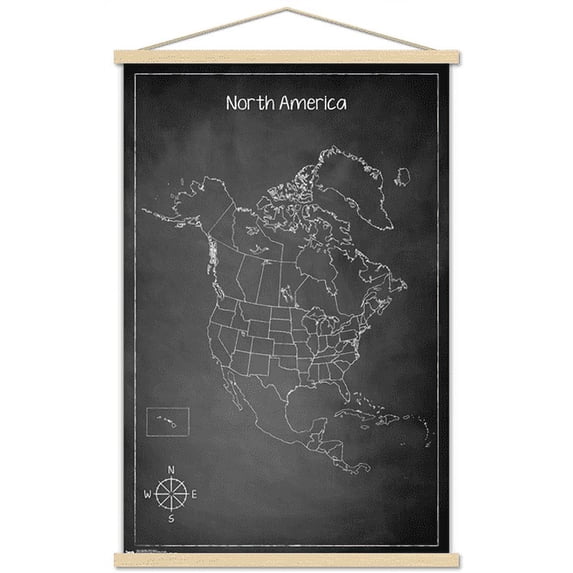 Chalk Map - North America Wall Poster with Magnetic Frame, 22.375" x 34"