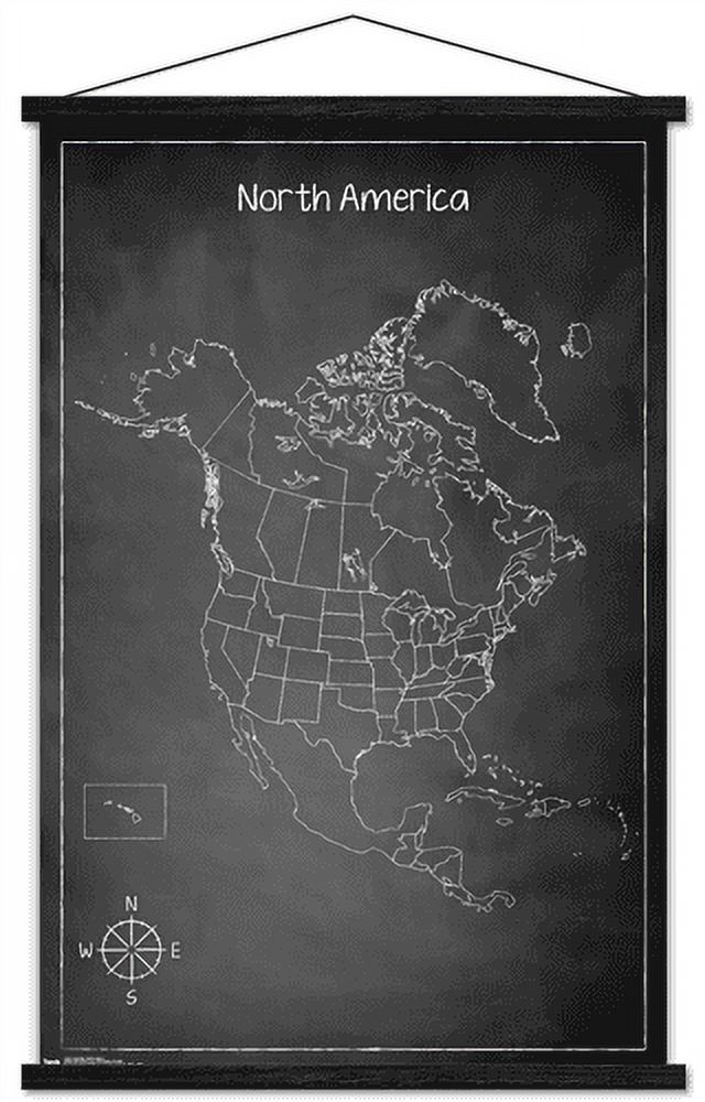 Chalk Map - North America Wall Poster with Magnetic Frame, 22.375" x 34