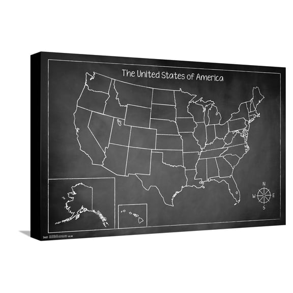 Chalk Map - USA Canvas Wall Poster, 14.725" x 22.375"