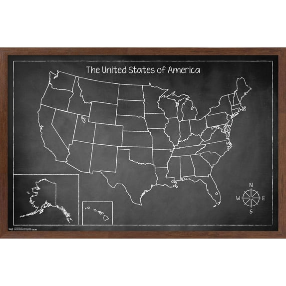 Chalk Map - USA Wall Poster, 14.725" x 22.375", Framed