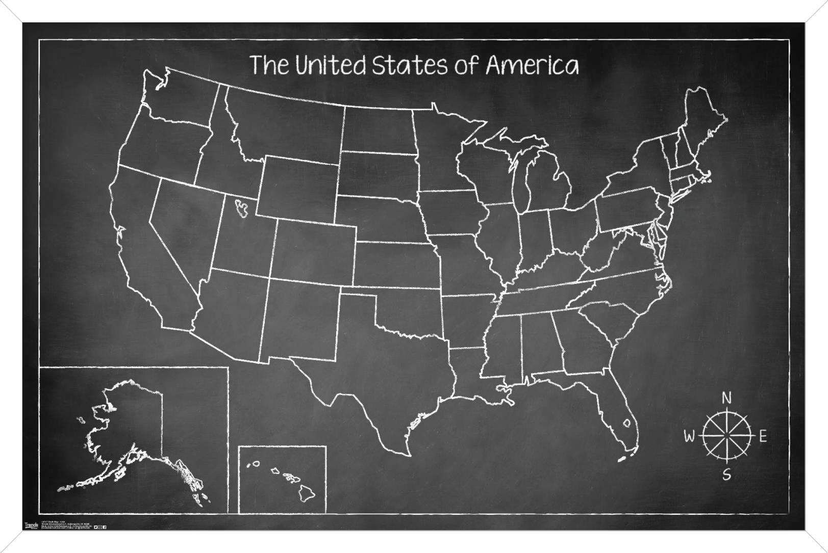 Chalk Map - USA Wall Poster, 14.725" x 22.375", Framed