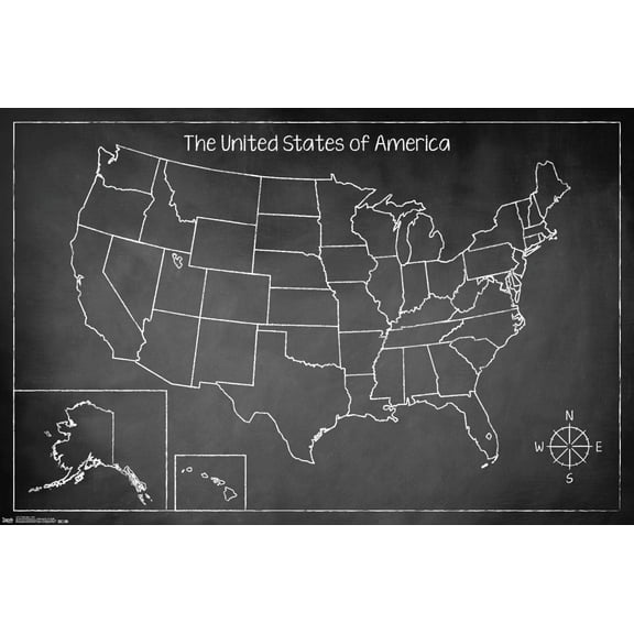 Chalk Map - USA Wall Poster, 14.725" x 22.375"