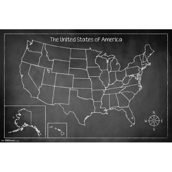 Chalk Map - Usa Poster Print (34 x 22)