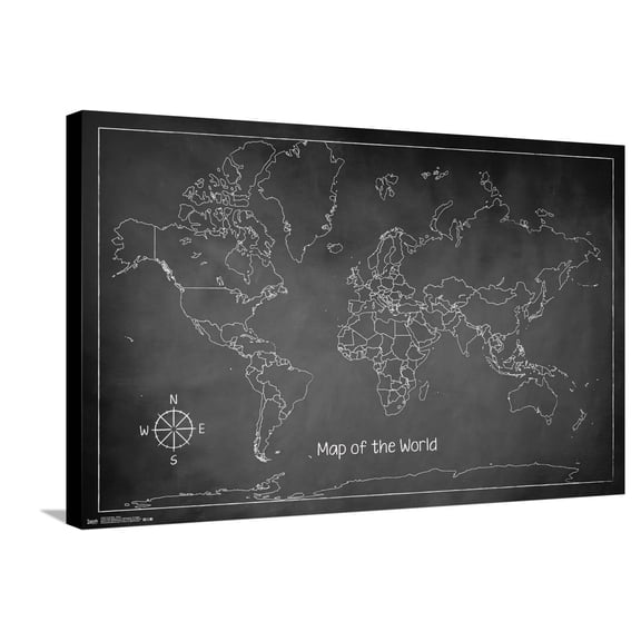 Chalk Map - World Canvas Wall Poster, 22.375" x 34"