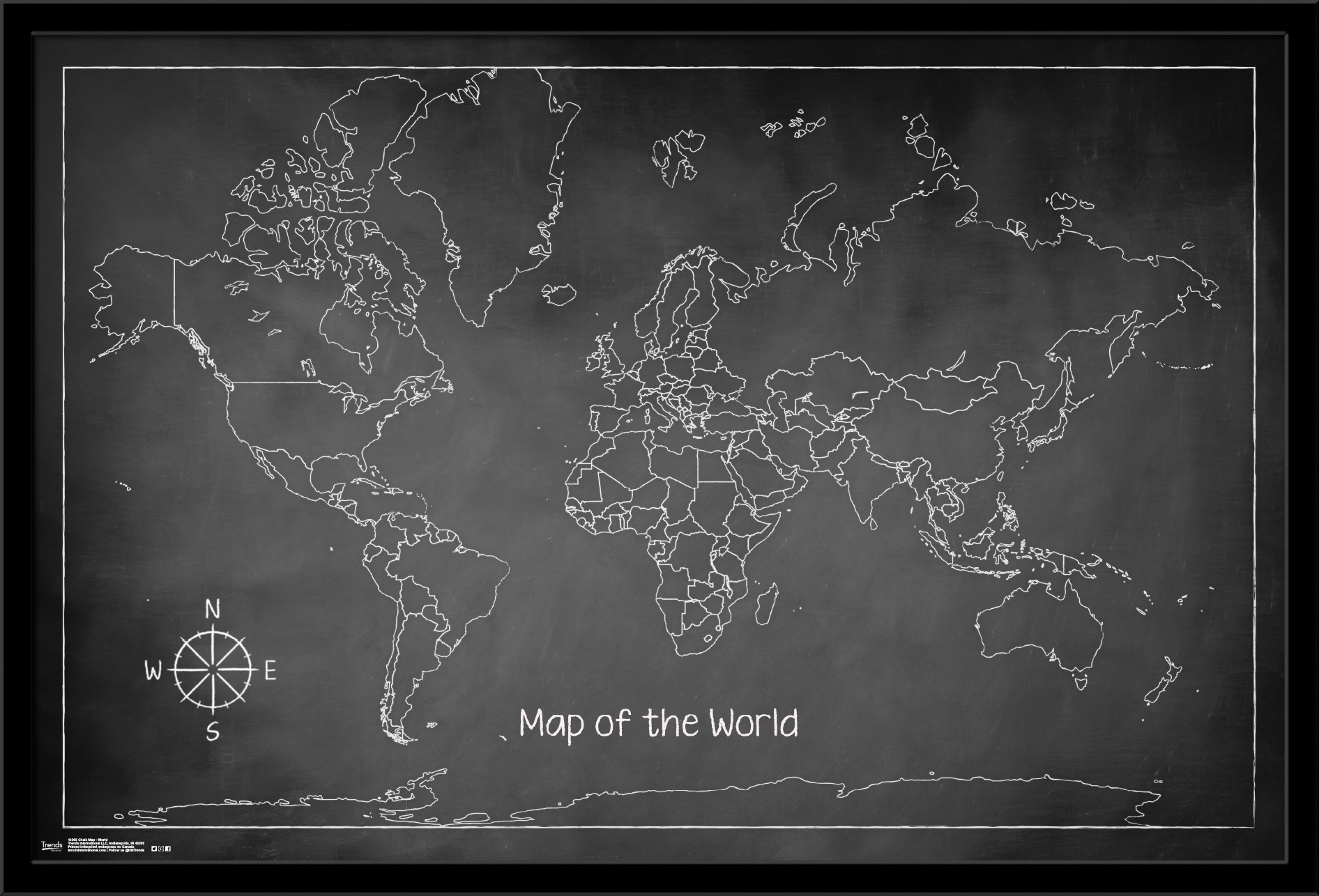 Chalk Map - World Wall Poster, 22.375" x 34", Framed