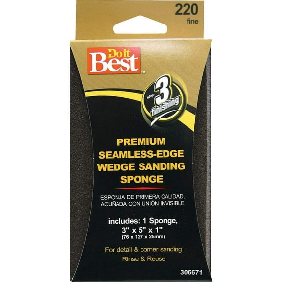 Ali Industries Sanding Sponge Wedge Fine 220 Grit - Reusable - 3" x 5" x 1"