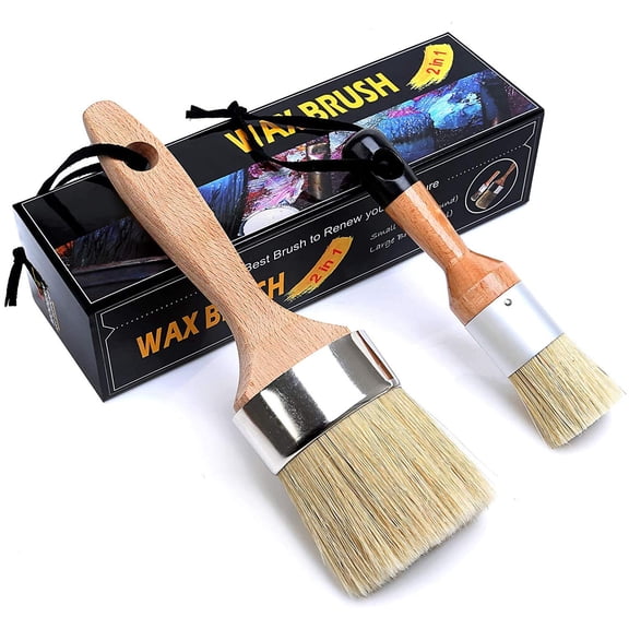 Chalk Paint Brushes Set, 2 Pack Wax Brushes for Furniture Painting, Wood Stencils, Waxing, Large 2.5 Inch Oval Brush, Natural Bristles, No Shedding, Superior Paint Pick Up and Release