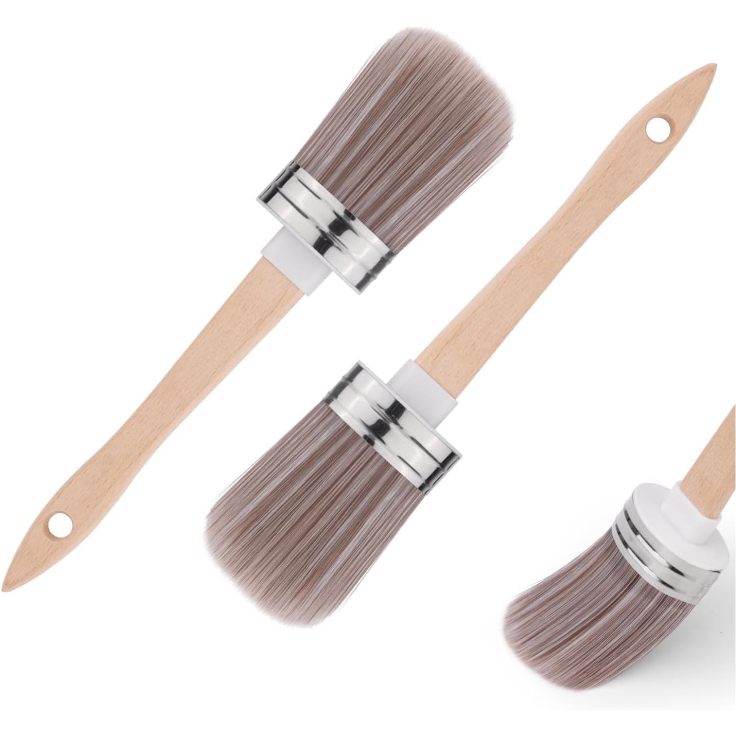 Chalk Paint Brushes Set of 2 Pcs, Elliptic Wax Brush with Wood Handle ...