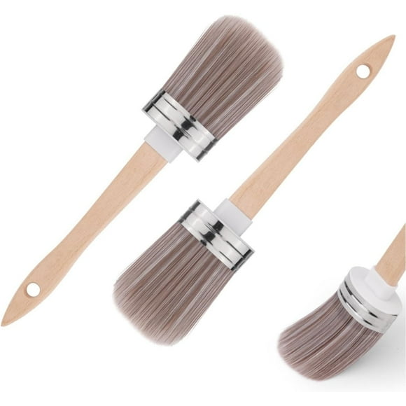Chalk Paint Brushes Set of 2 Pcs, Elliptic Wax Brush with Wood Handle & Synthesis Bristles, Wall Paint Brushes, Stencil Brushes, Wood Stain Brush, Furniture Wall Latex, Refinishing Tool for Cabinets