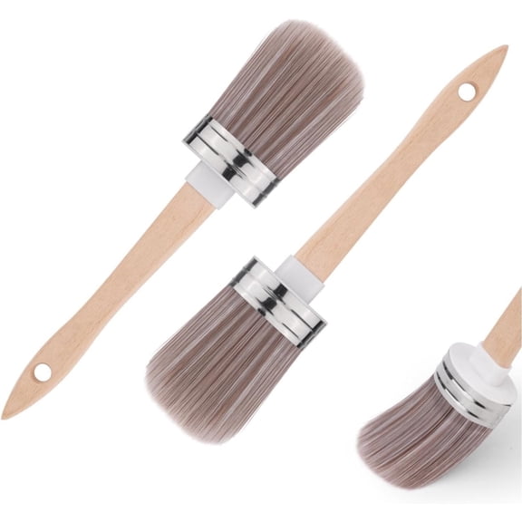 Chalk Paint Brushes Set of 2 Pcs, Elliptic Wax Brush with Wood Handle & Synthesis Bristles, Wall Paint Brushes, Stencil Brushes, Wood Stain Brush, Furniture Wall Latex, Refinishing Tool for Cabinets