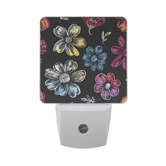 Chalk Paint Flowers Night Light 2 Pack LED Nightlight Plug into Wall Dusk to Dawn Sensor Soft White
