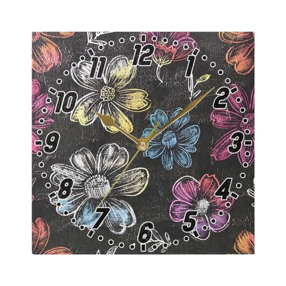 Chalk Paint Flowers Wall Clock Battery Operated Silent Non-Ticking Bedroom Office Kitchen Home School Decor 7.8"(Gold)