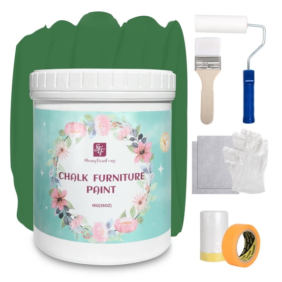 Chalk Paint Furniture Paint Kit 35 Oz Green, Eco-Friendly Cabinet Paint, Easy to Apply Kitchen Paint for Furniture, All-in-One, Odorless, Matte