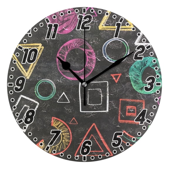 Chalk Paint Graphs Round Wall Clock Battery Operated Silent Non-Ticking Bedroom Office Kitchen Home School Decor 10"(Black)