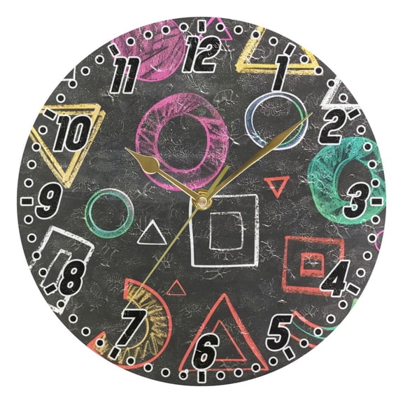Chalk Paint Graphs Round Wall Clock Battery Operated Silent Non-Ticking Bedroom Office Kitchen Home School Decor 10"(Gold)