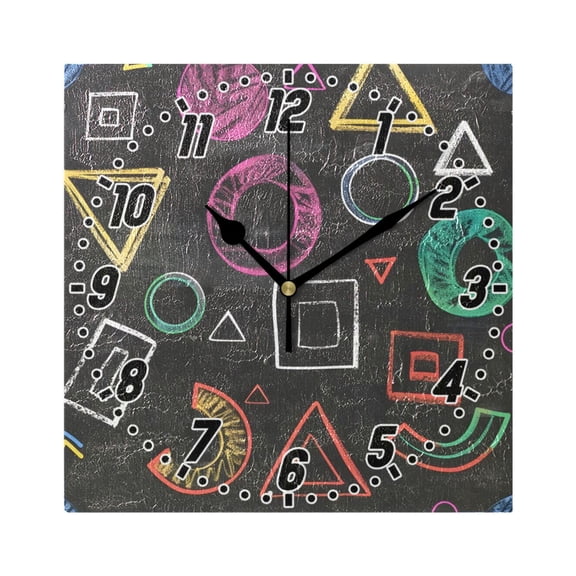 Chalk Paint Graphs Wall Clock Battery Operated Silent Non-Ticking Bedroom Office Kitchen Home School Decor 7.8"(Black)