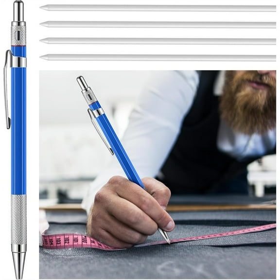 Chalk Pencil for Fabric Marking,2mm Ultra Fine Refillable Sewing Fabric Pencils,Sewing Quilting Tailoring Tools,Marker A,1 x Refillable Chalk Pen 4 x White Fabric Refills,Color A