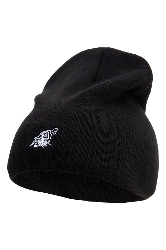Chalk Style Tiger Embroidered 8 Inch Knitted Short Beanie - Black OSFM
