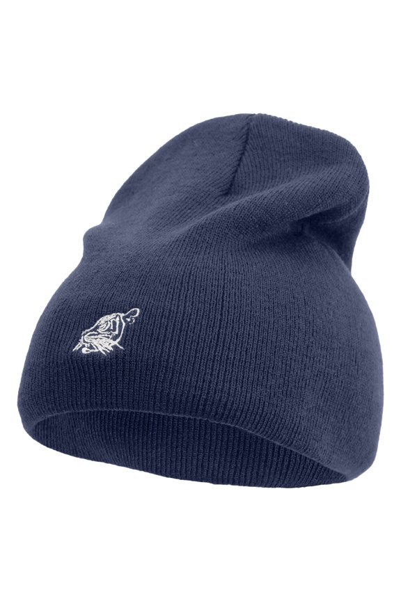 Chalk Style Tiger Embroidered 8 Inch Knitted Short Beanie - Navy OSFM