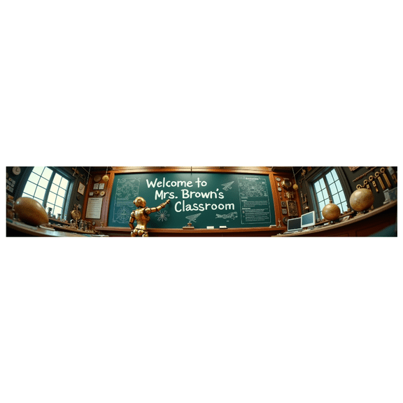 Chalk Style Welcome Banner for Mrs Brown Classroom, Backdrop Decor with Map Paper Planes Pencils Apple, Party Supplies for School Events Classroom Openings Teacher Gatherings Education Celebrations