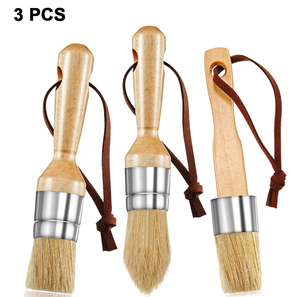 Mister Rui Chalk Wax Paint Brush, 3pcs, Chalk Paint Brushes for Furniture, Small Wax Brush for Chalk Paint, Acrylic Paint, Milk Paint, Natural