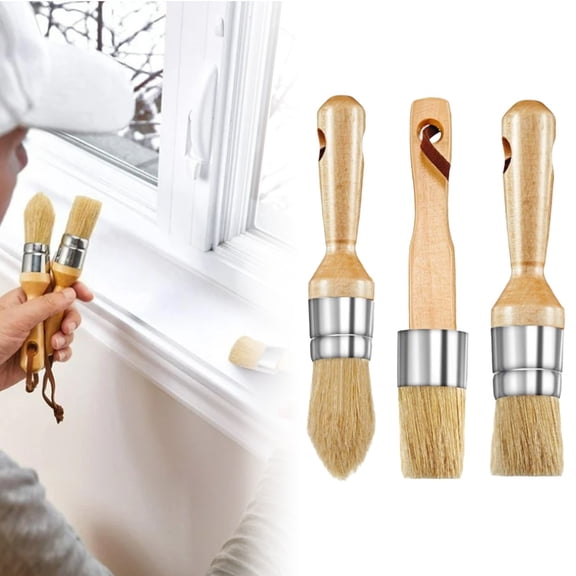 Chalk Wax Paint Brush, Chalk Paint Brushes for Furniture, Small Wax Brush for Acrylic Paint, Paint, Natural Stencil Brushes, No Shedding, 3 Pcs, Multisize