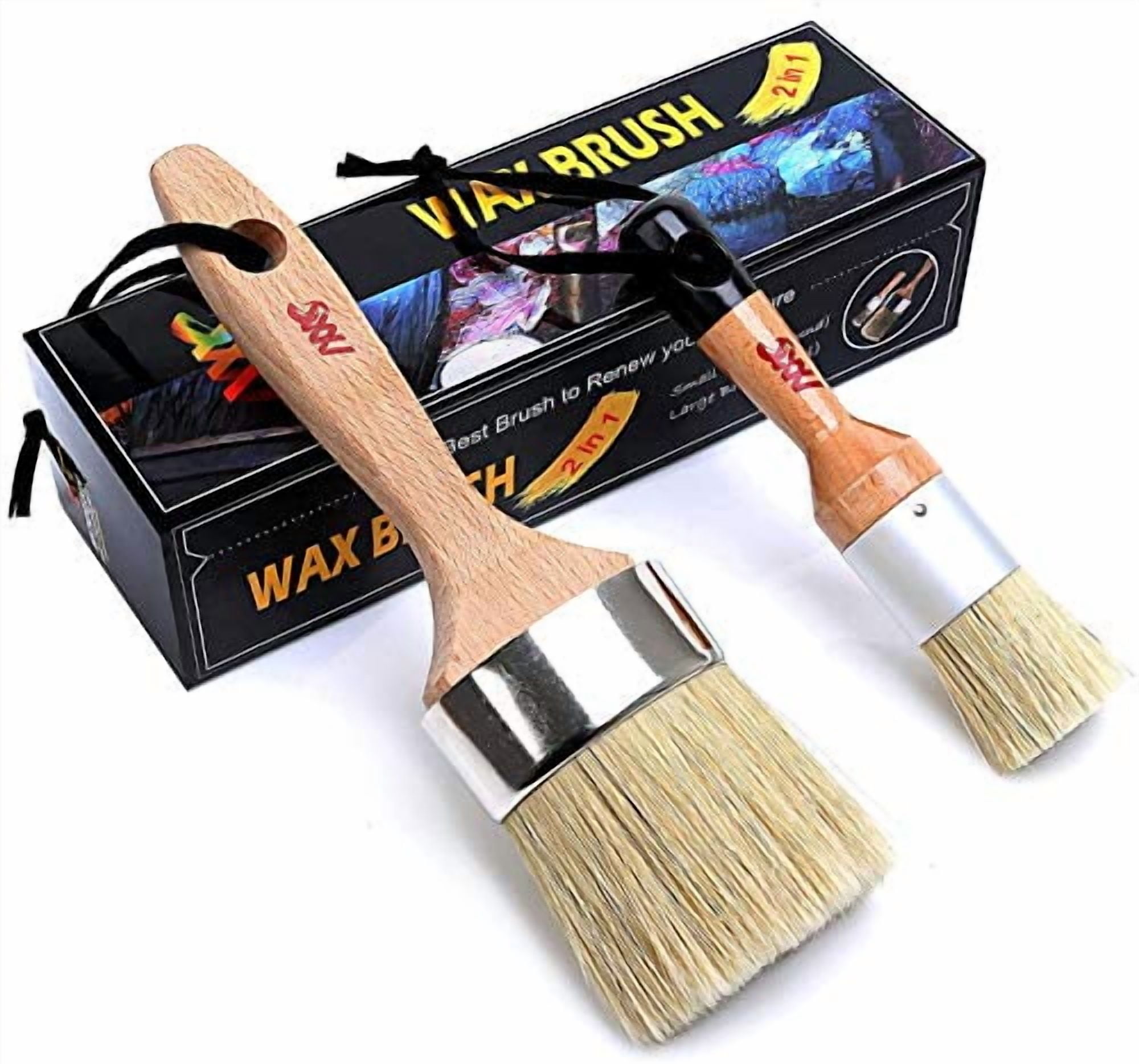 Chalk & Wax Paint Brush Furniture - Painting or Waxing - Milk Paint - Dark or Clear Soft Wax, Home Decor, Cabinets, Stencils & Woods - Natural Bristles 1 Small Round & 1 Large Oval Brushes