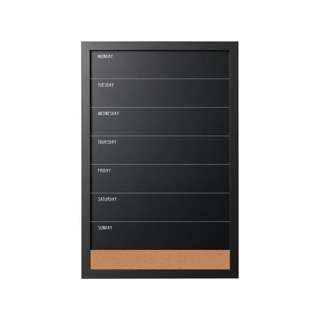 MasterVision 16 x 24 in. Combo Weekly Planner Wallmount Chalkboard & Natural Cork, Black Frame