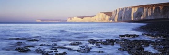 Chalk cliffs at seaside Seven sisters Birling Gap East Sussex England Canvas Art - Panoramic Images (36 x 12)