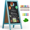 thumbnail image 1 of Chalkboard 40" x 20", Chalk Board Sign Board Magnetic Sandwich Board Pine Wooden Freestanding Double-Sided Chalkboard Easel for Restaurant Cafe Shop Wedding Party, Blue, 1 of 17